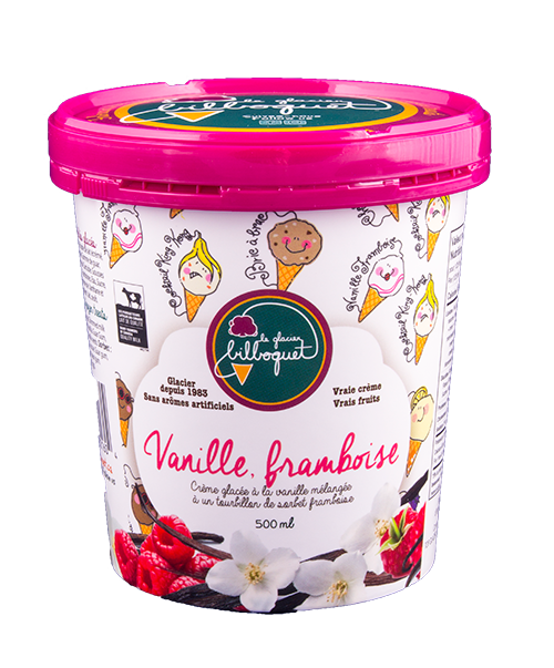 Crème Glacée Vanille Framboise - Glacier artisanal, vrais fruits, lait et crème, ingrédients de qualité